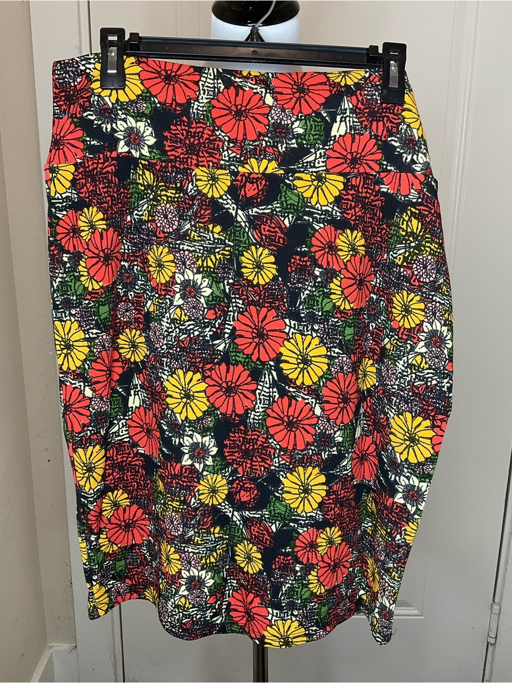 LuLaRoe Cassie Floral Pencil Skirt in Red, Yellow, Green & Black